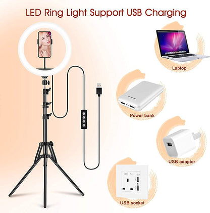 13" LED RGB Selfie Ring Light W/ Mini & Extendable Tripod Stand & Phone Holder 10 Brightness Level 26 Light Modes Dimmable Ringlight for Beauty Makeup Live Streaming Youtube Video Photography Shooting